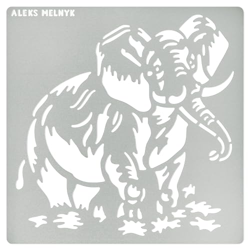 Aleks Melnyk No.478 Metal Stencil, Elephant Mammal Animal, Safari Animal, Small Stencil, 1 PC, Template for Wood Burning, Engraving, Crafting, Aleks Melnyk