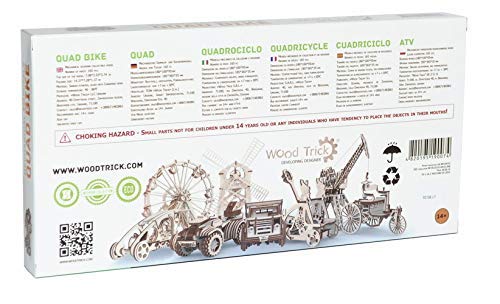 Wood Trick ATV Quad Bike Toy Mechanical Wooden Model Kit for Adults and Kids to Build - 7x4″ - 3D Wooden Puzzle - STEM Toys for Boys and Girls Wood Trick