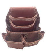 LEATHER GOLD Nail Pouch | Leather Tool Pouch 3350DP, 5 Pockets, Brown, Oil-Tanned Leather, Heavy Duty Carpenter Tool Belt with Reinforced Seams and 2 Leather Gold