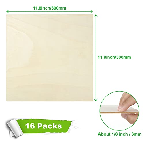 16PCS Basswood Sheets 1/8 x 12 x 12 Inch Plywood Board for Crafts, Unfinished Square Wooden Sheets Thin 3mm Basswood for Architectural Model Making