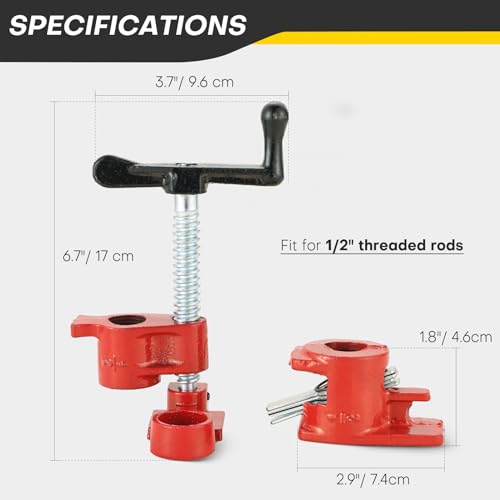 Acymner Wood Gluing Pipe Clamp Set | 1/2" Heavy Duty Woodworking Cast Iron Pipe Clamps Quick Release Pipe Wood Clamps (4 Pack, 1/2") - WoodArtSupply