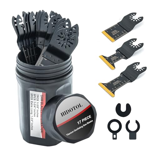 HIDOTOL 17 PCS Titanium Oscillating Saw Blades Universal Multitool Blades for Cutting Hard Material, Metal Nails, Wood, Plastic, Oscillating Tool HIDOTOL