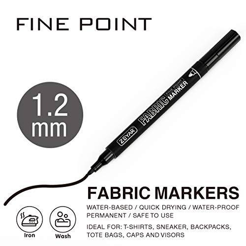 ZEYAR Permanent Markers Fabric Art Pens, Great on Bags, Shoes, T-shirts & Other Fabric Paint Materials - Child Safe & Non-Toxic For Washable Art and ZEYAR