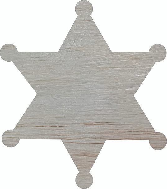 Wooden Sheriff Badge Star 4" Cutout, Unfinished Wood Blank