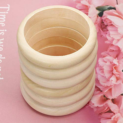 Penta Angel Wood Bangle Bracelets 6pcs 2.56inch Unfinished Natural Round Wooden Ring for Art & Craft Project DIY Jewelry Making - WoodArtSupply