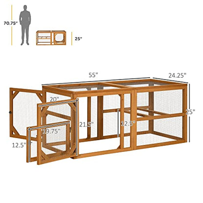 PawHut 55" Wooden Chicken Coop Add-on Expansion, Mini Chicken Coop Outdoor Chicken Run Hen House with Combinable Design