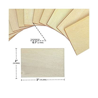 60 Pack 2x3 Inch Unfinished Rectangle Wood Cutouts Wooden Tiles for Crafts