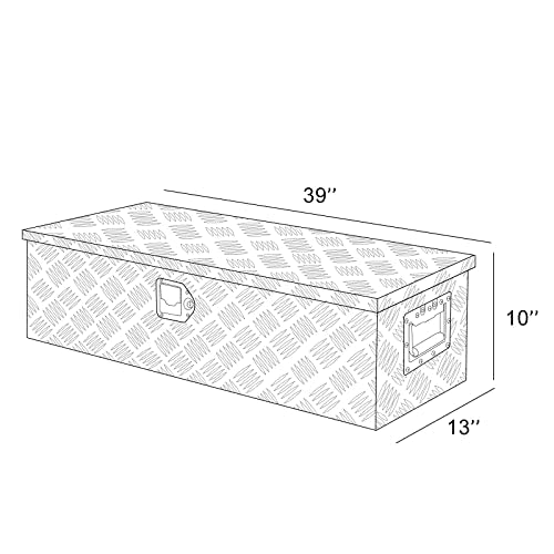 Eivojor 39" Heavy Duty Aluminum Stripes Plated Tool Box Pick Up Truck Bed RV Trailer Toolbox Storage Organizer with Side Handle, Lock and Keys - Eivojor