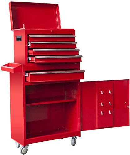 BIG RED ATBT1204R-RED Detachable 4 Drawer Tool Chest with Large Storage Cabinet and Adjustable Shelf, 11" x 20.3" x 40.4" BIG RED