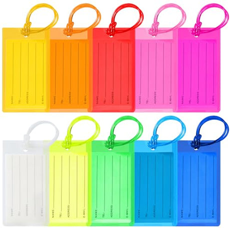 Sodsay 10 Pack Luggage Tags Suitcases Plastic Travel Bag & Baggage ID Label Tags Travel Essentials (01 Mixed Colors) Sodsay