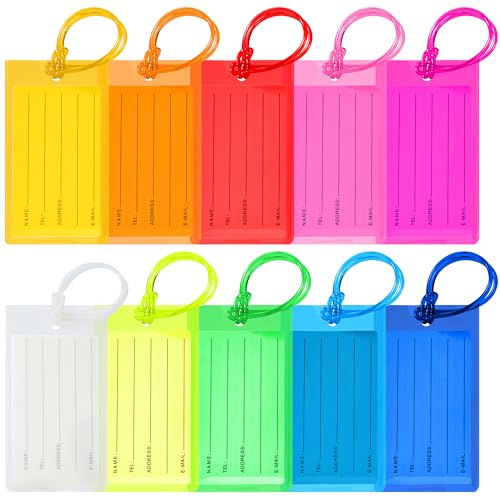 Sodsay 10 Pack Luggage Tags Suitcases Plastic Travel Bag & Baggage ID Label Tags Travel Essentials (01 Mixed Colors) - WoodArtSupply