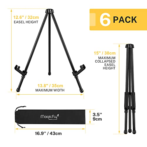Magicfly 6 Pack Tabletop Easel, Black Steel Table Top Easels for Display, Adjustable & Portable Tripod Easel with 6 Storage Bags, for Signs, Posters, Magicfly