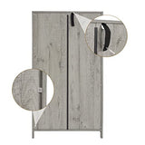 WEENFON Floor Storage Cabinet with 2 Adjustable Drawers & 2 Barn Doors, Standing Cupboard with 2 Shelf, for Living Room, Home Office, Kitchen, Grey WEENFON
