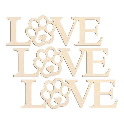 3pcs Love Paw Wood Sign Blank Wooden Dog Cat Paw Plaque Unfinished Wood DIY Crafts Cutouts Ornaments for Puppy Pet House Door Wall Decorative