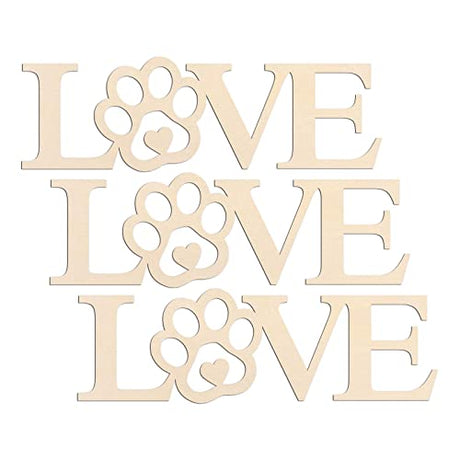 3pcs Love Paw Wood Sign Blank Wooden Dog Cat Paw Plaque Unfinished Wood DIY Crafts Cutouts Ornaments for Puppy Pet House Door Wall Decorative Creaides