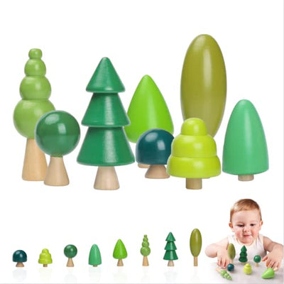Youuys Wooden Craft Forest Trees Toys, 8 Pcs Finished Scene Mini Tree Kit Craft Set - Cake Topper - for Early Educational Preschool Classroom Project