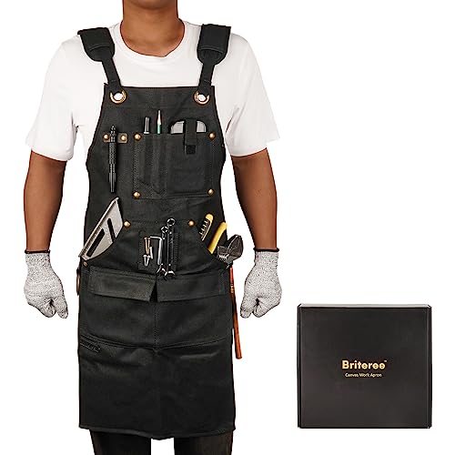 Briteree Woodworking Aprons for Men, Valentines Day Gifts for Him, Waxed Canvas Tool Apron, with 9 Tool Pockets, Shop Apron for Woodworkers, Size S - WoodArtSupply