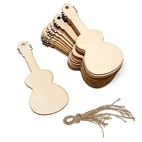 Honbay 20PCS Unfinished Guitar Shaped Wooden Cutouts Music Themed Wood Discs Slices with Twines for DIY Crafts Home Decoration Craft Project