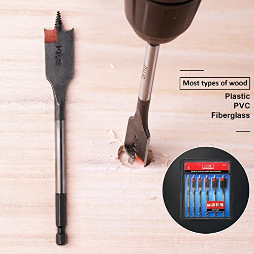 6 pc Standard Spade Bit Drill Bit Set,Threaded Spade Bit with Quick Change Shank for Hole Cutter Woodworking - WoodArtSupply