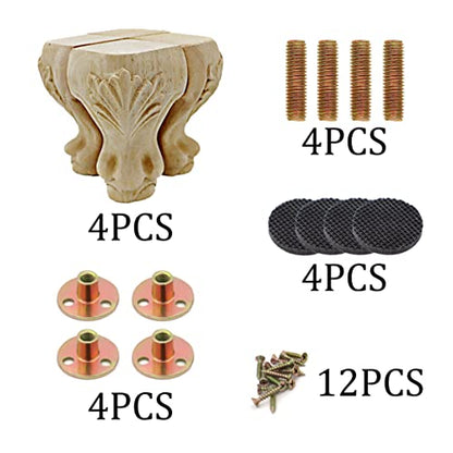 INKNOTE Solid Unfinished Wood Furniture Legs European Style Solid Wood Carving Furniture Replacement Feet for Sofa Cabinet Wardrobe Table Loveseat - WoodArtSupply