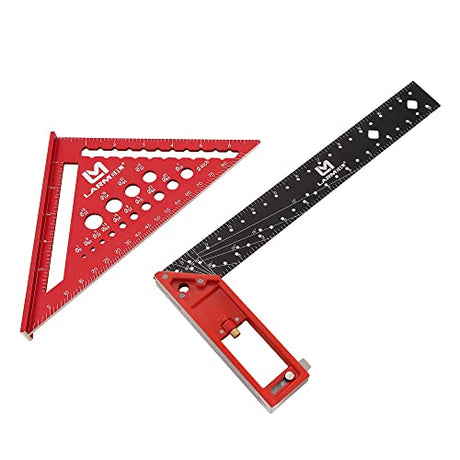 Rafter Square 7 Inch and Framing Square 12 Inch Carpenter Square Set, Square Tool Woodworking Square, Aluminum Rafter Square for Woodworking LARMEIL