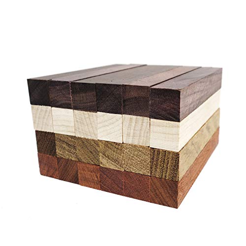 Exotic Wood Pen Blanks 24-Pack: Bloodwood, Mexican Ebony, Jatoba, Hard Maple, 6 of Each Wood Type, 5 x 3/4 x 3/4 inches Earlywood