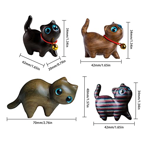 4Pcs Sandalwood Hand Carved Wood Cat, Handmade Wood Carved Cats Hand Carved Kitten Pet Sandalwood Decoration Handmade Wood Carved Cats Cute Cat SYWAN