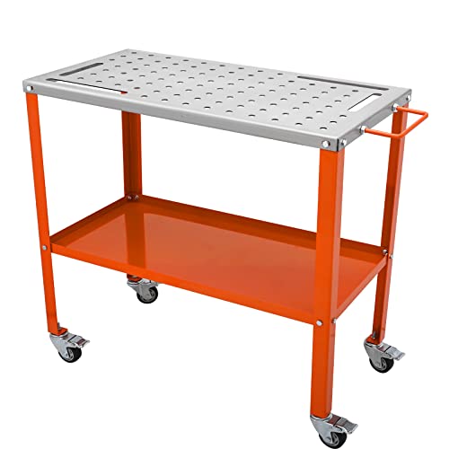 VEVOR Welding Table 36"x18", 1200lbs Load Capacity Steel Welding Workbench Table on Wheels, Portable Work Bench with Braking Lockable Casters, 4 Tool - WoodArtSupply