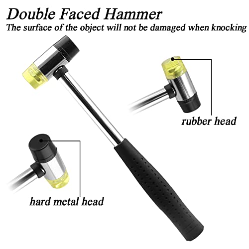 Cionyce Rubber Mallet Hammer, 25mm Dual Head Soft Mallet Hammer Nylon Rubber Hammer, Metal Mallet with 2pc Conversion Head for Jewelry, Leather Cionyce