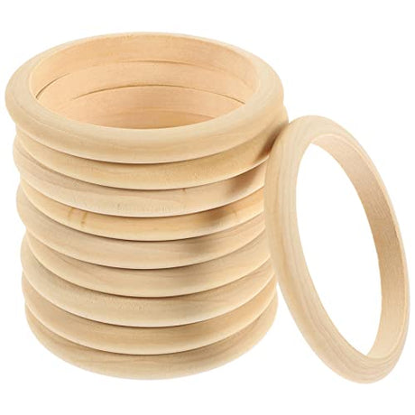 10pcs Wood Bangle Bracelets Unfinished Natural Round Wooden Ring for DIY Craft Project Making Yardwe