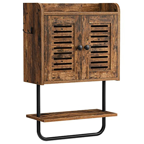 HOOBRO Medicine Cabinet, Double Doors Bathroom Wall Cabinet with Towel Bar, Adjustable Shelf, 2 Hooks, Over The Toilet Storage Cabinet, for Bedroom, HOOBRO