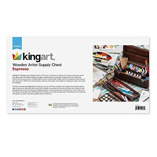 KINGART 724 Wood Portable Storage Box Organizer with Drawer And Espresso Stain, Holds Markers, Paint, Brushes, Pencils, And More KINGART