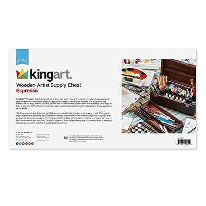 KINGART 724 Wood Portable Storage Box Organizer with Drawer And Espresso Stain, Holds Markers, Paint, Brushes, Pencils, And More - WoodArtSupply