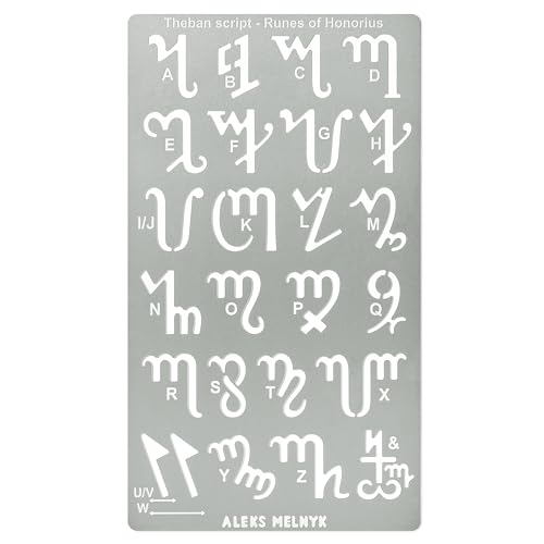 Aleks Melnyk No.419 Metal Stencil, Theban Script or Witches Alphabet, Size 0.86in, Template for Wood Burning, Magic Runes of Honorius, Pyrography Aleks Melnyk