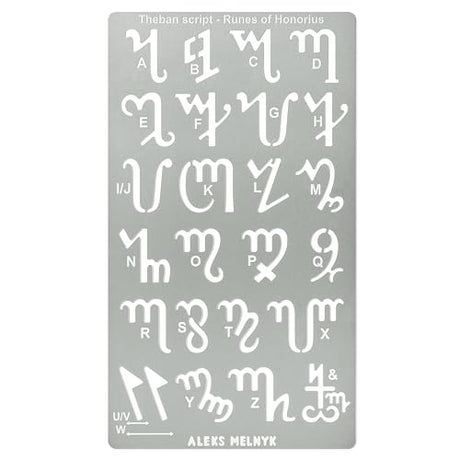 Aleks Melnyk No.419 Metal Stencil, Theban Script or Witches Alphabet, Size 0.86in, Template for Wood Burning, Magic Runes of Honorius, Pyrography Aleks Melnyk
