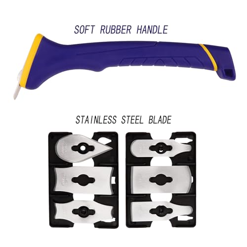 MANUFORE Soft Grip Contour Paint Scraper, 6pcs Different Stainless Steel Blades for Removing Paint, Varnish, Putty Caulk or Rust for Scraping Various MANUFORE