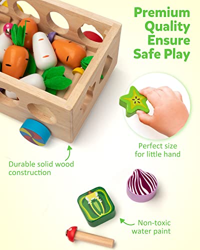 Coogam Montessori Fine Motor Toys for Baby Toddler, Wooden Shape Sorter Carrot Harvest Game, Preschool Learning Educational Gift Toy for 3 4 5 Year Coogam