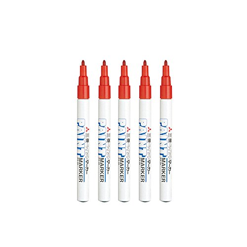 Uni-Paint Oil Based Paint Marker 5 Pens Bundle Set , Multi surface Marking Pen (PX-21) Fine Point Red Colour Uni-Paint