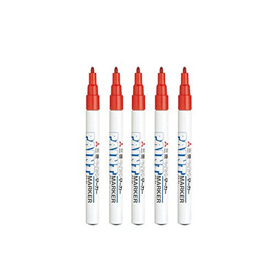 Uni-Paint Oil Based Paint Marker 5 Pens Bundle Set , Multi surface Marking Pen (PX-21) Fine Point Red Colour