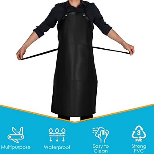 Chemical Resistant Work Cloth - Adjustable Bib Butcher Apron Waterproof Rubber Vinyl Apron Blacks - 43" Light Duty- Stay Dry When Dishwashing, Lab - WoodArtSupply