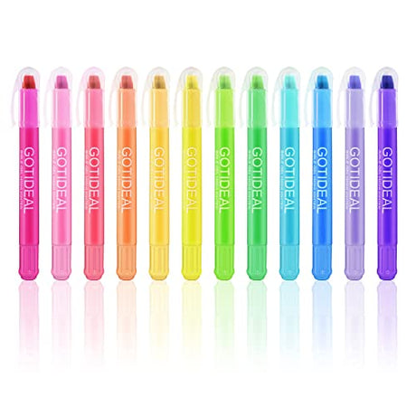 GOTIDEAL No Bleed Bible Highlighters, 12 Pack Assorted Colors Gel Highlighters Pens Set, Wax Bible Markers for Study Journaling School Book Supplies GOTIDEAL
