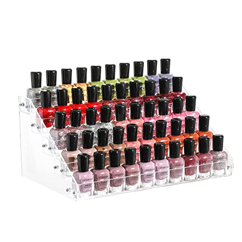 Cq acrylic Clear Nail Polish Organizers And Storage,5 Layer Nail Polish Rack Tabletop Display Stand Holds Up to 45 Bottles, Acrylic 5 Tier Essential