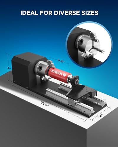 OMTech Rotary Cutter and Engraver Attachment with 3-Jaw Chuck and 2-Phase Stepper Motor for 50W 60W 80W 100W 130W CO2 Laser Engraving Machines Rotary - WoodArtSupply