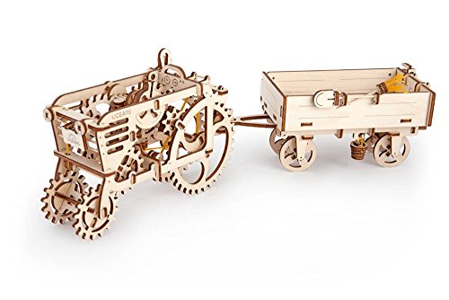 Ugears Bundle 2 in 1 Tractor + Trailer Mechanical 3D Puzzle Eco-friendly Gift DIY Brainteaser Teens Adults Boys Girls Kids Toys UGEARS