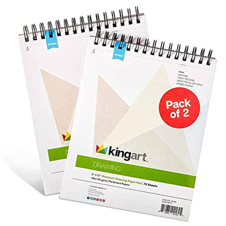 KINGART 8” x 10” Wire Bound Drawing Paper Pads, 70 lbs., Set of 2, (641-2) White KINGART
