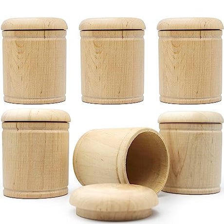 AEVVV 6pcs 2''x2.8'' Unfinished Round Wooden Box Blank Trinket Box Jewelry Box Decorative Boxes Storage Container DIY Wood Ring Box Small Spice AEVVV