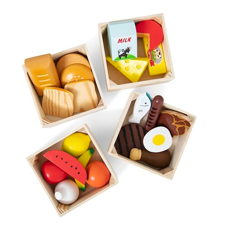 Melissa & Doug Food Groups - 21 Wooden Pieces and 4 Crates, Multi - Play Food Sets For Kids Kitchen, Pretend Food, Toy Food For Toddlers And Kids Melissa & Doug