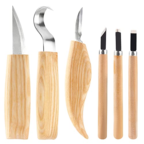 Wood Whittling Kit 6PCS Professional and High Performance Stainless Steel Tools Set for Beginner Carving for Adults and Kids Beginners Wood Carving BUIYLV