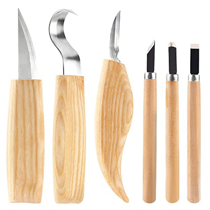 Wood Whittling Kit 6PCS Professional and High Performance Stainless Steel Tools Set for Beginner Carving for Adults and Kids Beginners Wood Carving - WoodArtSupply