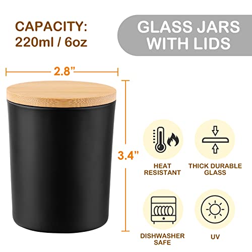  SUPMIND 4oz Glass Candle Jars 12 Pack- Matte Black Empty Candle  Jars with Bamboo Lids and Sticky Labels, Bulk Small Candle Jars for Making  Candles Containers - Dishwasher Safe